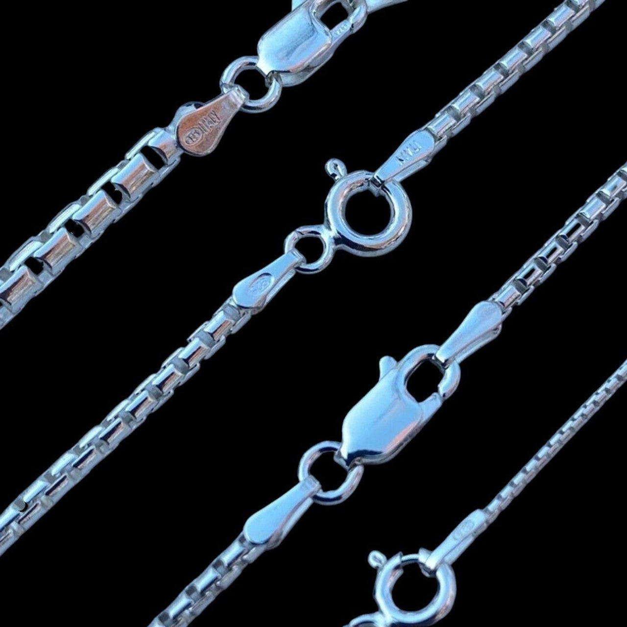 Rounded Box Link Chain Necklace - 925 Sterling Silver - 16"-30" - 1mm-3mm