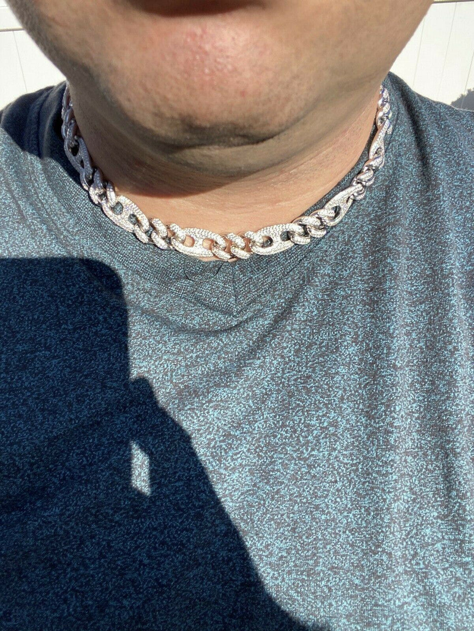 Figarucci Figaro Mariner Cross Link Chain Necklace Iced Out CZ Stones - 925 Silver - 12mm - 18"-30"