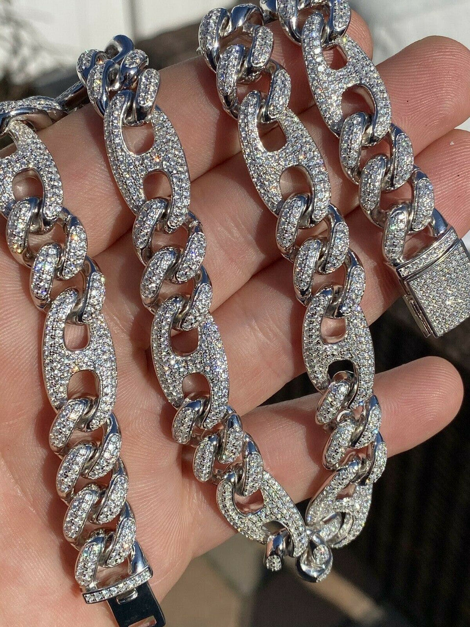 Figarucci Figaro Mariner Cross Link Chain Necklace Iced Out CZ Stones - 925 Silver - 12mm - 18"-30"
