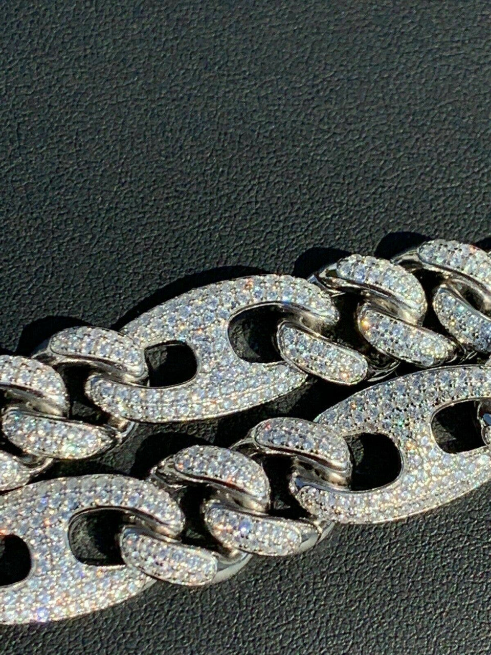 Figarucci Figaro Mariner Cross Link Chain Necklace Iced Out CZ Stones - 925 Silver - 12mm - 18"-30"