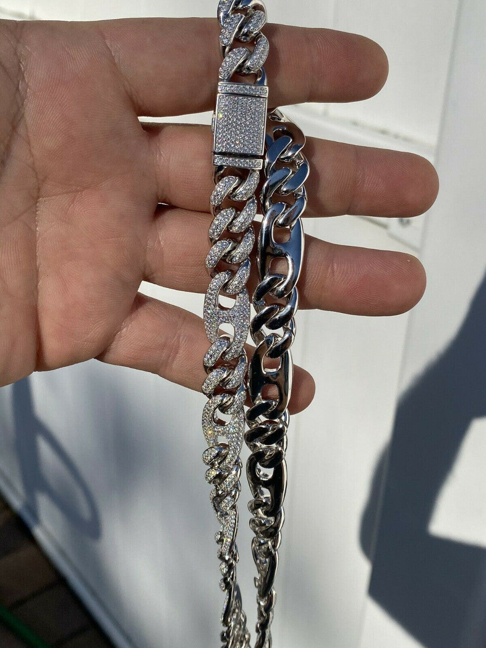 Figarucci Figaro Mariner Cross Link Chain Necklace Iced Out CZ Stones - 925 Silver - 12mm - 18"-30"