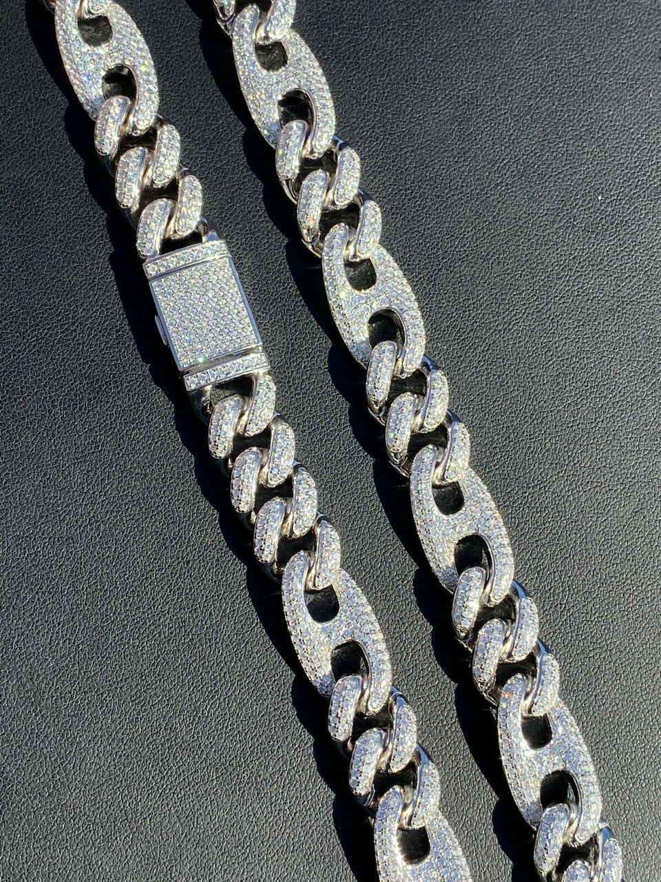 Figarucci Figaro Mariner Cross Link Chain Necklace Iced Out CZ Stones - 925 Silver - 12mm - 18"-30"
