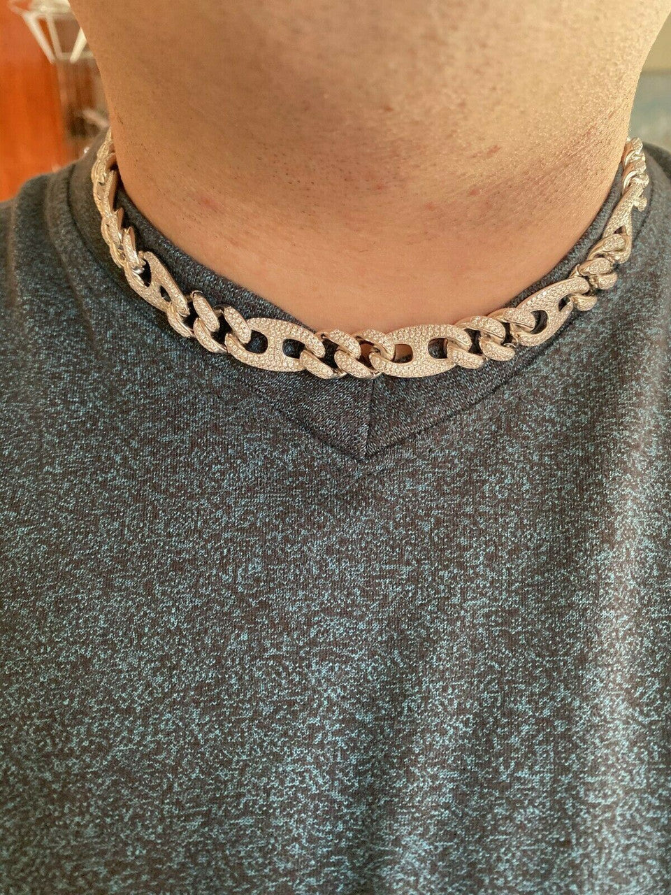 Figarucci Figaro Mariner Cross Link Chain Necklace Iced Out CZ Stones - 925 Silver - 12mm - 18"-30"