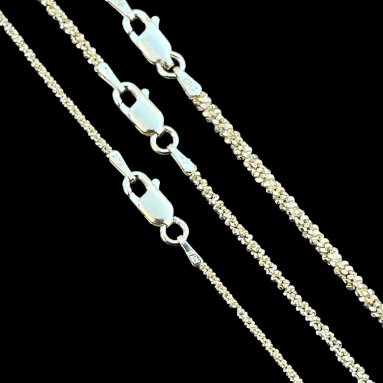 Sparkle Rock Link Chain Necklace - 14k Gold Vermeil 925 Sterling Silver - 14"-24" - 1mm-3mm