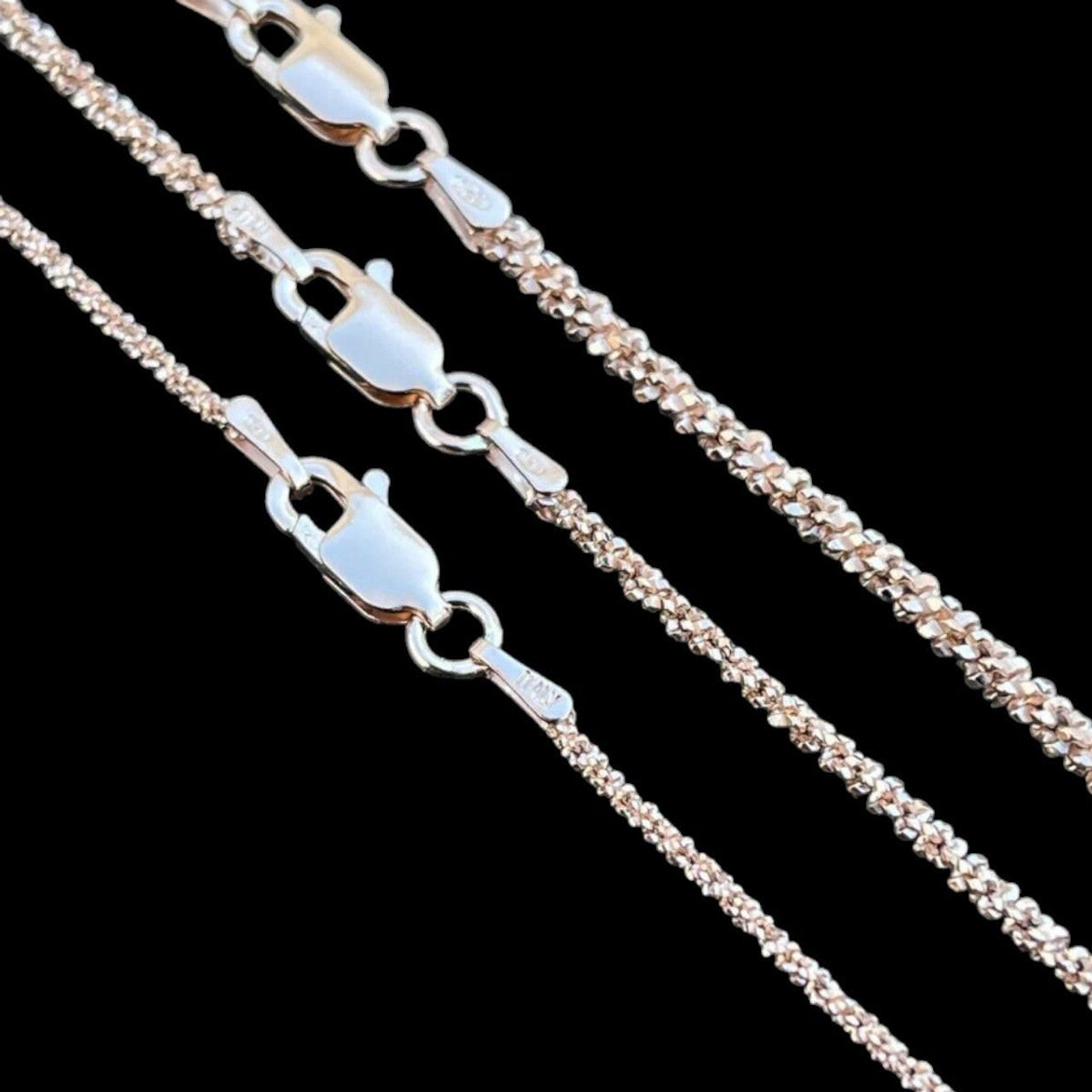 Sparkle Rock Link Chain Necklace - 14k Rose Gold Vermeil 925 Sterling Silver - 14"-24" - 1mm-3mm