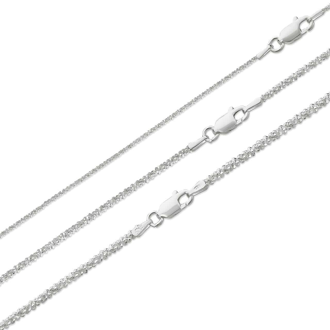 Sparkle Rock Link Chain Necklace - 925 Sterling Silver - 14"-24" - 1mm-3mm