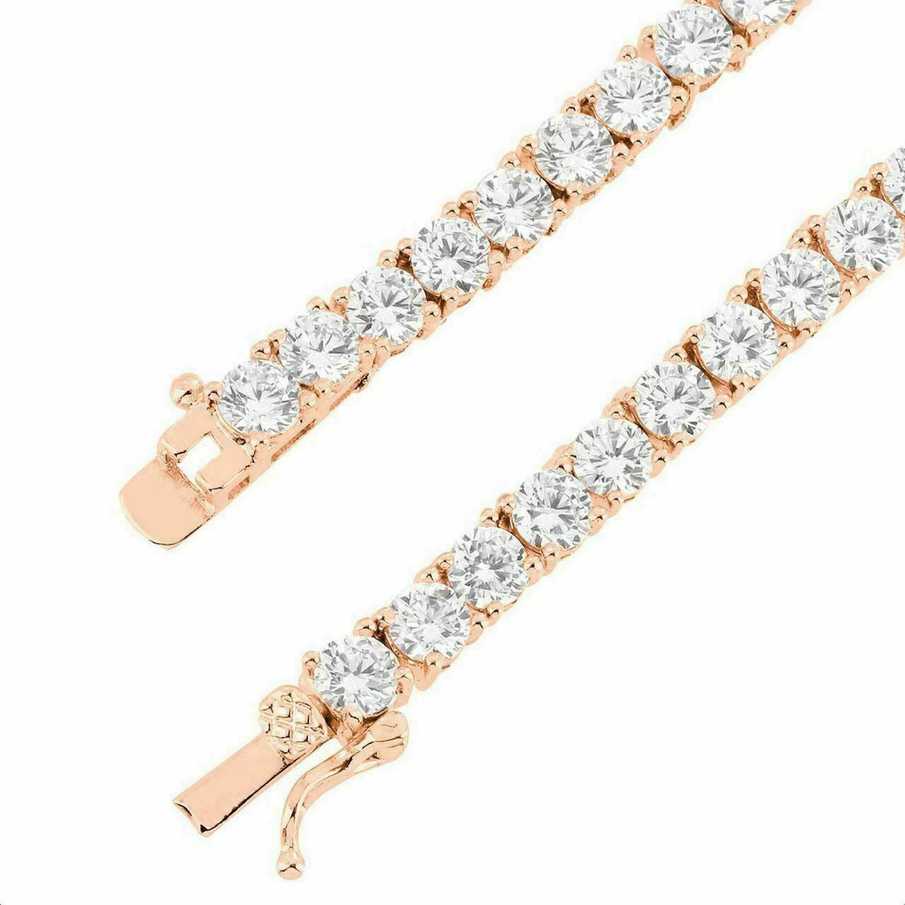 Tennis Chain Necklace Iced Out CZ Stones - 14k Rose Gold Vermeil Over 925 Silver - 3mm-6mm - 16"-30"