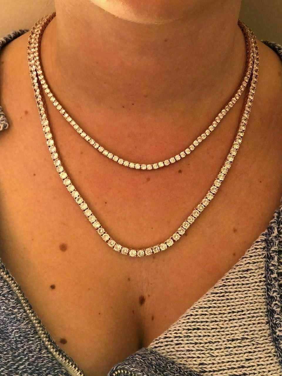 Tennis Chain Necklace Iced Out CZ Stones - 14k Rose Gold Vermeil Over 925 Silver - 3mm-6mm - 16"-30"