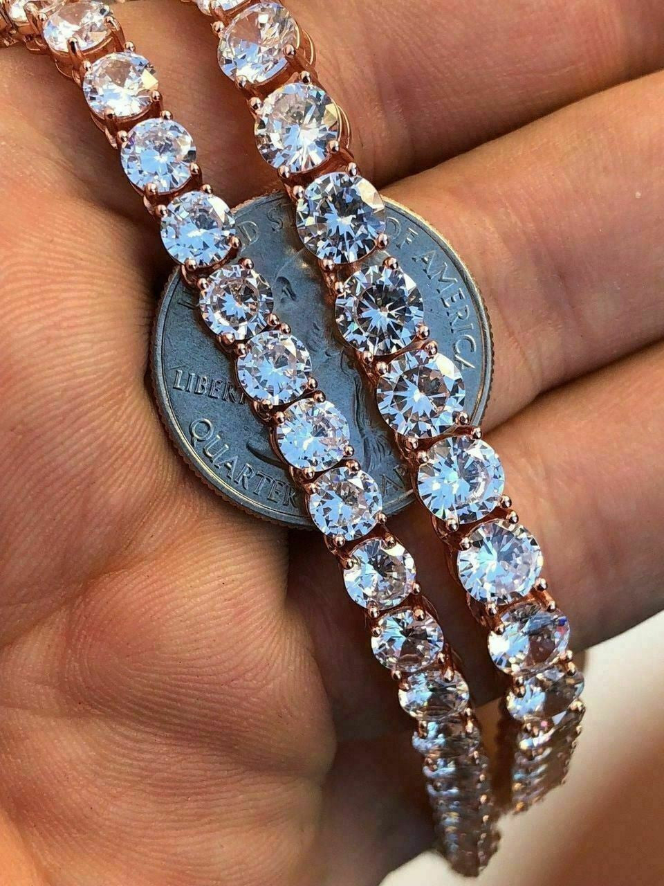 Tennis Chain Necklace Iced Out CZ Stones - 14k Rose Gold Vermeil Over 925 Silver - 3mm-6mm - 16"-30"