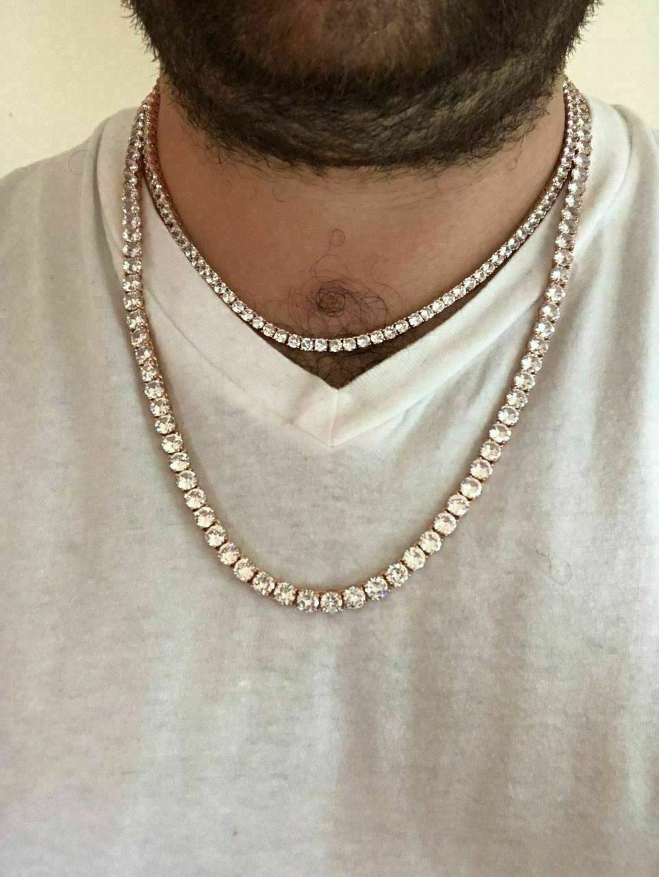 Tennis Chain Necklace Iced Out CZ Stones - 14k Rose Gold Vermeil Over 925 Silver - 3mm-6mm - 16"-30"
