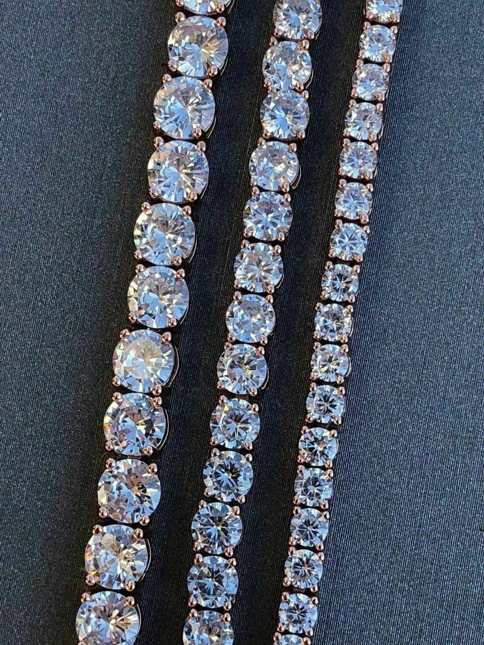 Tennis Chain Necklace Iced Out CZ Stones - 14k Rose Gold Vermeil Over 925 Silver - 3mm-6mm - 16"-30"