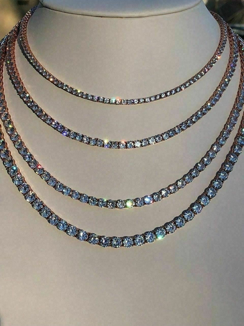 Tennis Chain Necklace Iced Out CZ Stones - 14k Rose Gold Vermeil Over 925 Silver - 3mm-6mm - 16"-30"