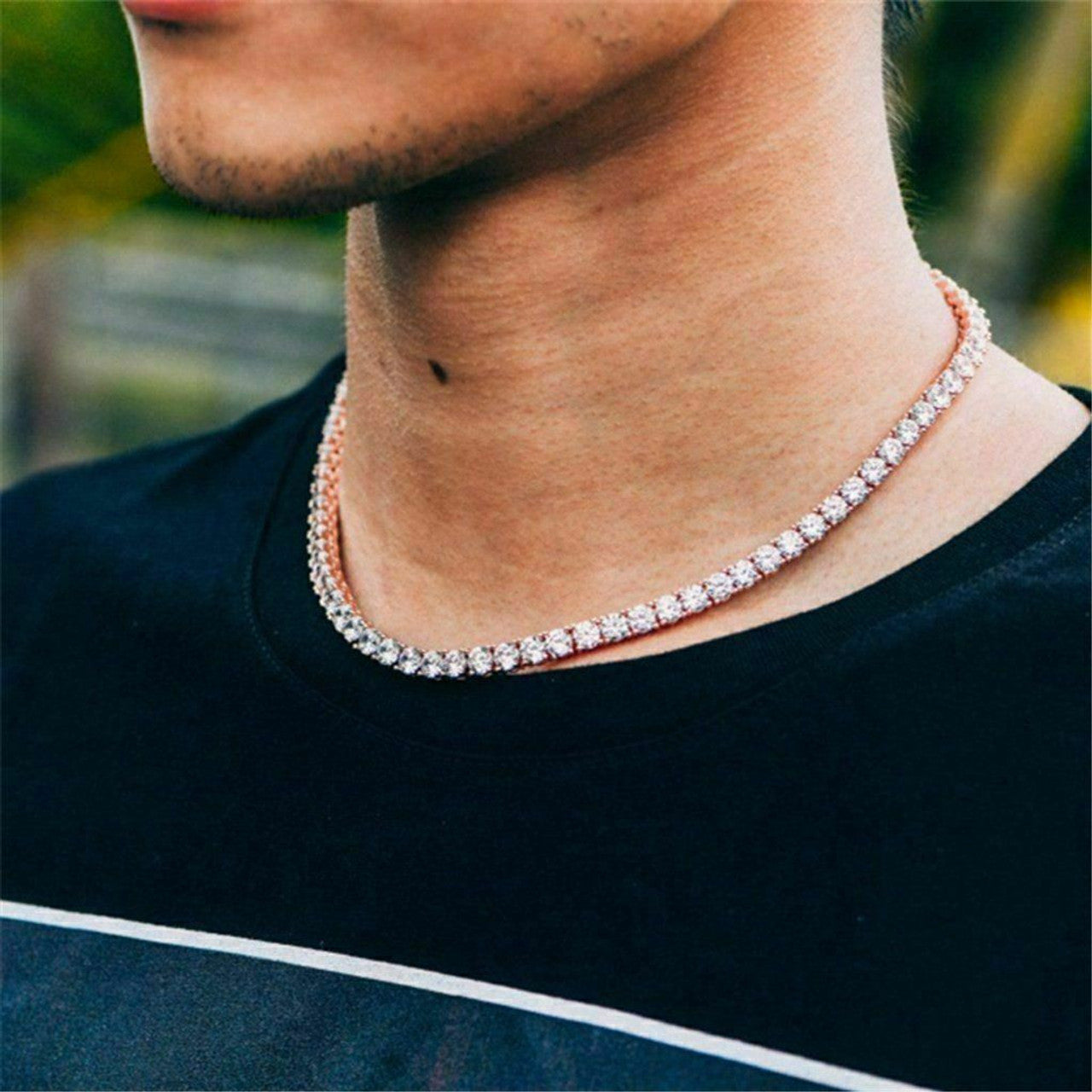 Tennis Chain Necklace Iced Out CZ Stones - 14k Rose Gold Vermeil Over 925 Silver - 3mm-6mm - 16"-30"