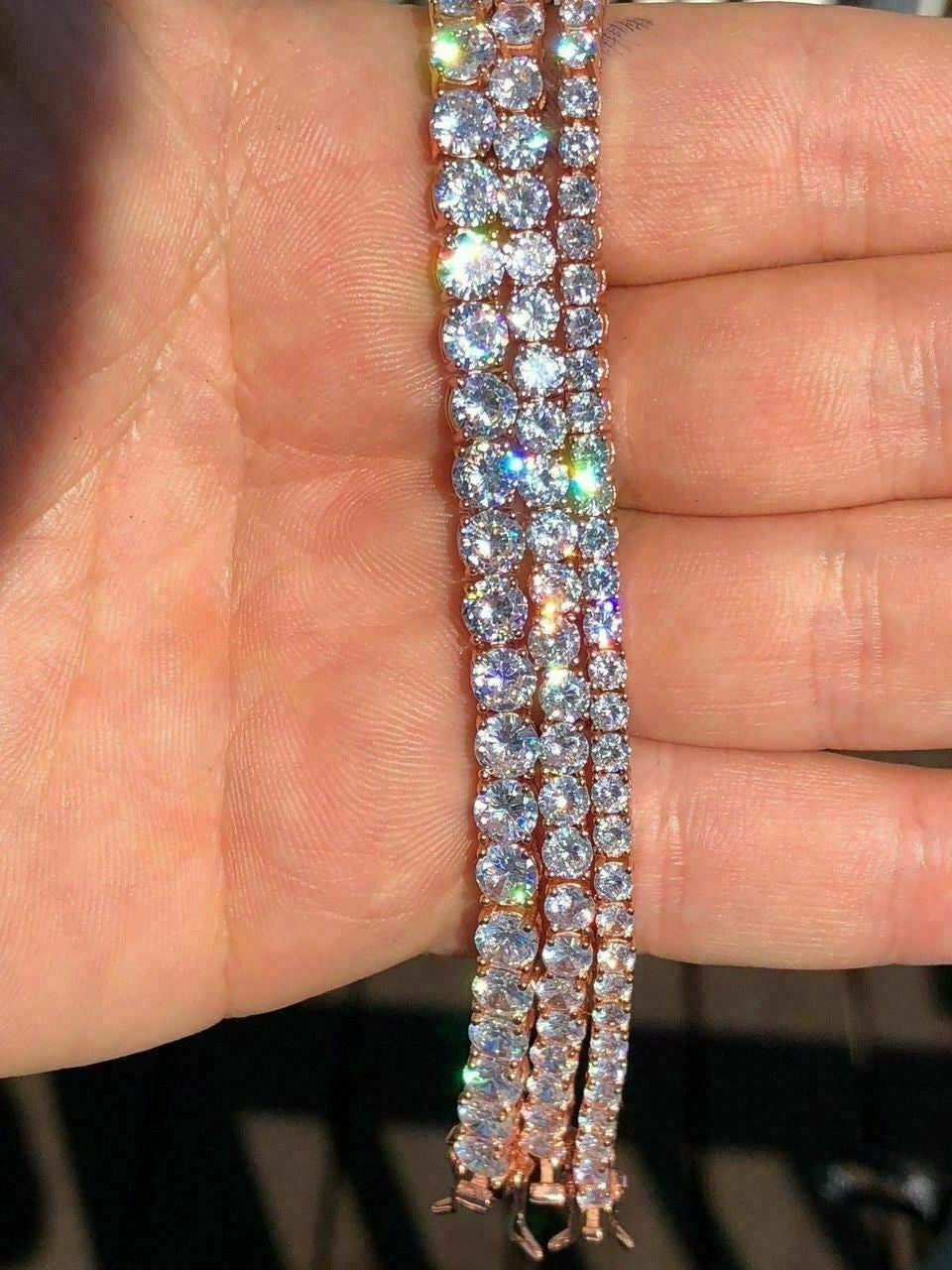 Tennis Chain Necklace Iced Out CZ Stones - 14k Rose Gold Vermeil Over 925 Silver - 3mm-6mm - 16"-30"