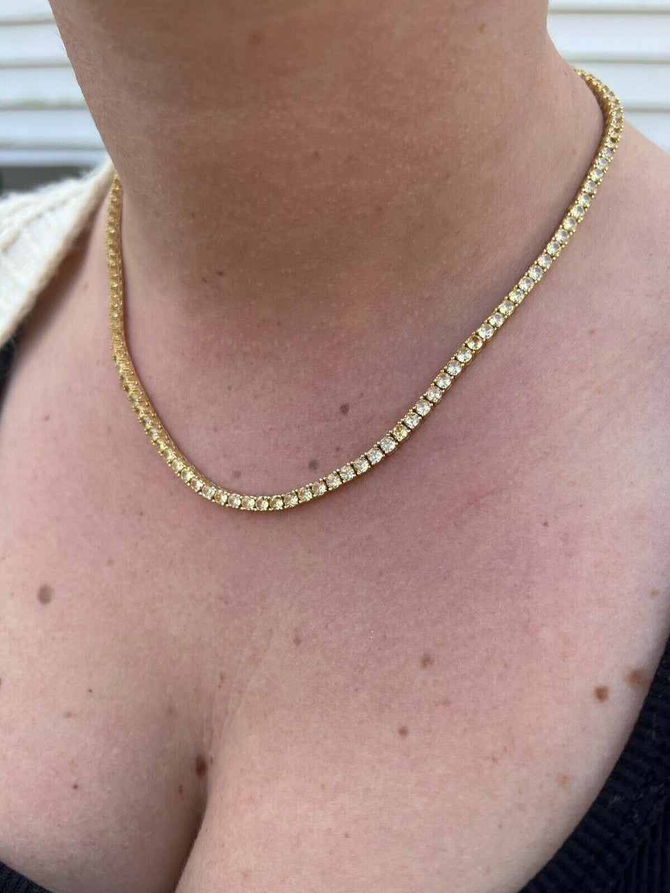 Tennis Chain Necklace Iced Out Canary Yellow CZ Stones - 14k Gold Vermeil 925 Silver - 3mm - 16"-28"
