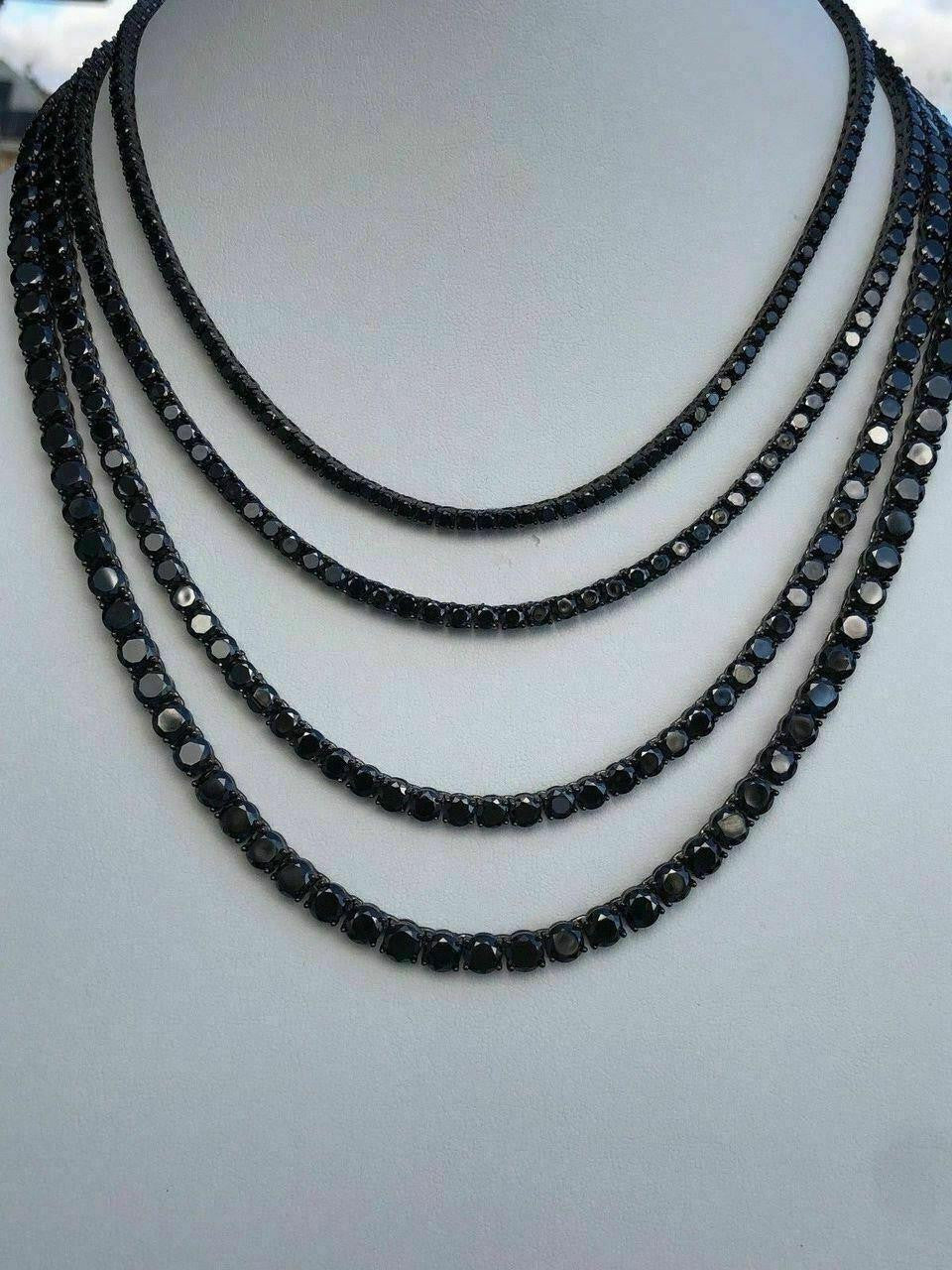 Tennis Chain Necklace Iced Out Black CZ Stones - Black Rhodium Over 925 Silver - 3mm-6mm - 16"-30"