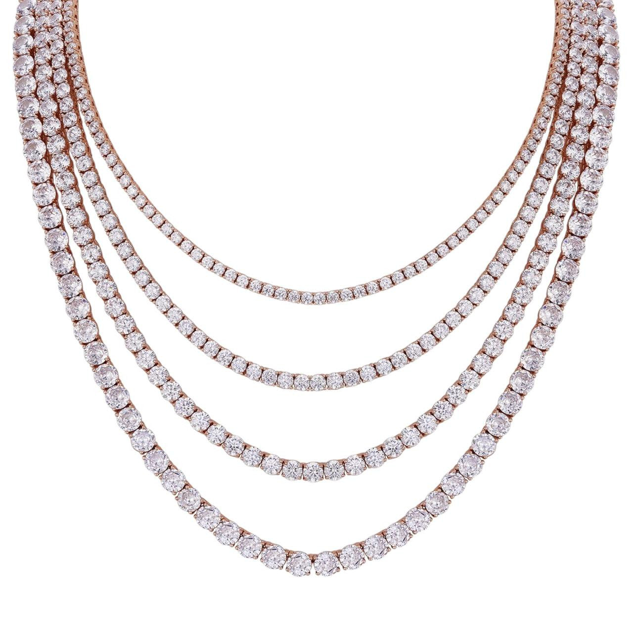 Tennis Chain Necklace Iced Out CZ Stones - 14k Rose Gold Vermeil Over 925 Silver - 3mm-6mm - 16"-30"
