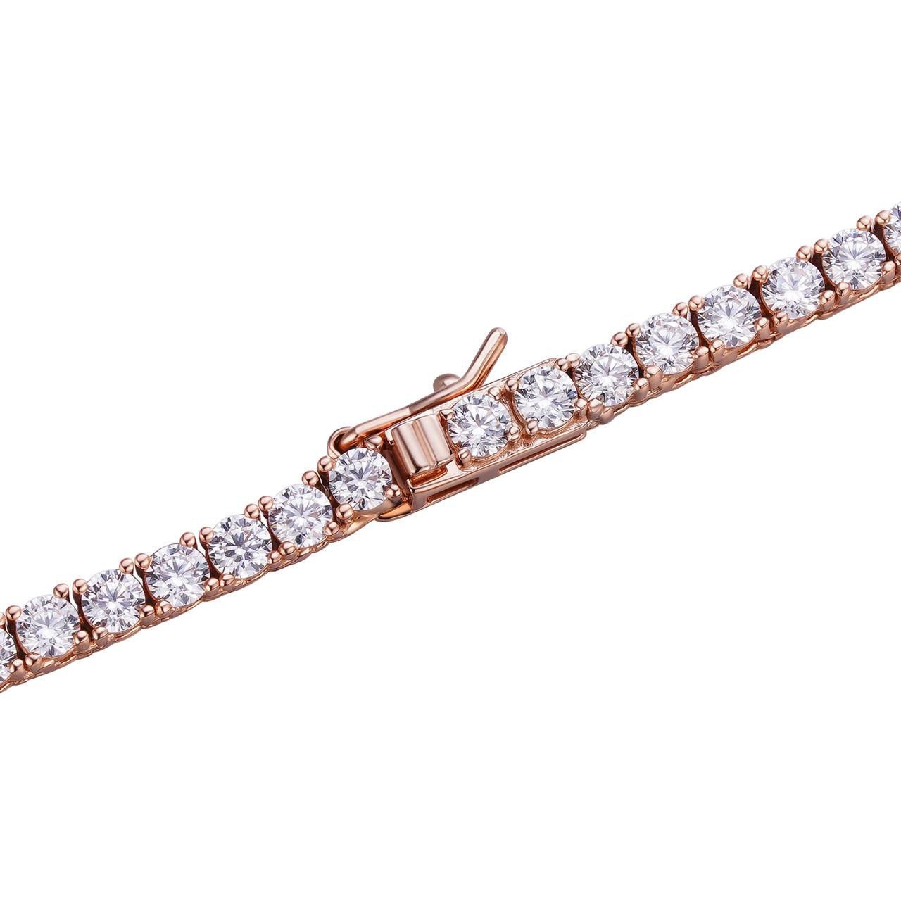 Tennis Chain Necklace Iced Out CZ Stones - 14k Rose Gold Vermeil Over 925 Silver - 3mm-6mm - 16"-30"