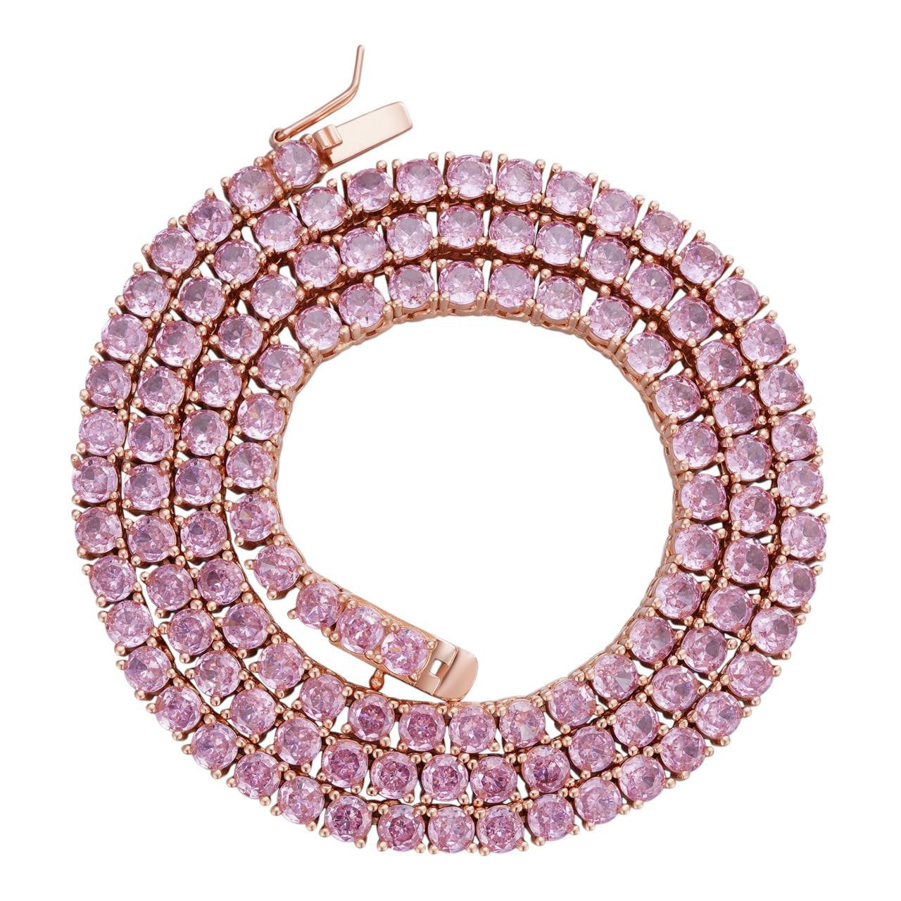 Tennis Chain Necklace Iced Out Pink CZ Stones - 14k Rose Gold Vermeil 925 Silver - 4mm - 16"-28"