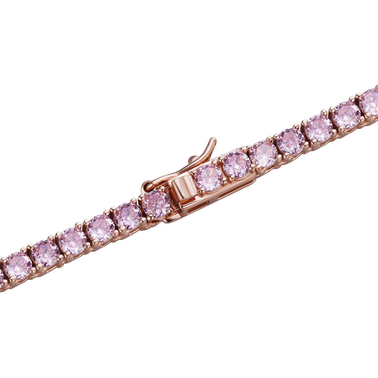 Tennis Chain Necklace Iced Out Pink CZ Stones - 14k Rose Gold Vermeil 925 Silver - 4mm - 16"-28"