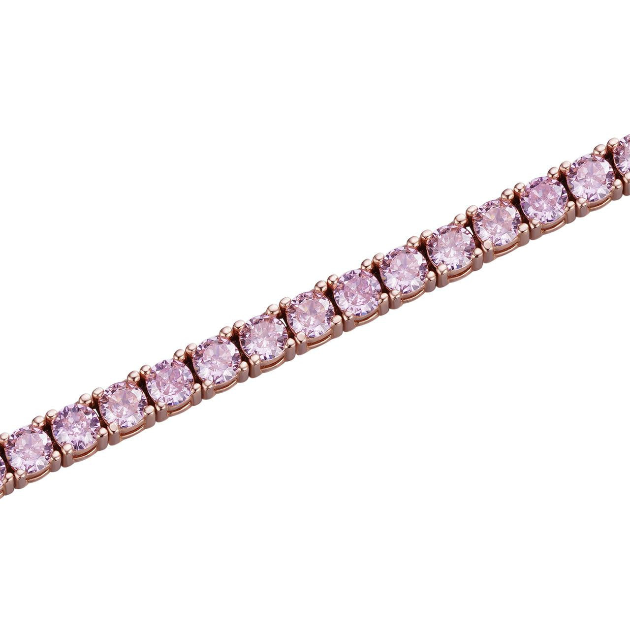 Tennis Chain Necklace Iced Out Pink CZ Stones - 14k Rose Gold Vermeil 925 Silver - 4mm - 16"-28"