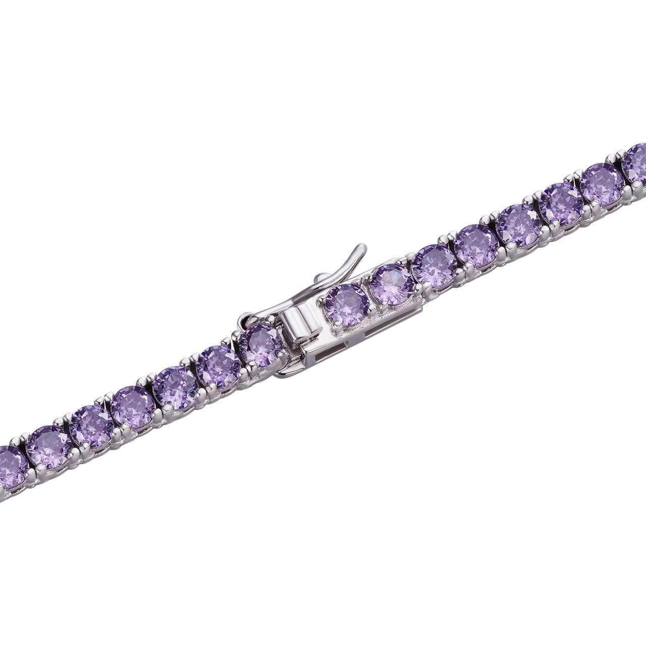 Tennis Chain Necklace Iced Out Purple CZ Stones - 925 Silver - 3mm - 16"-28"