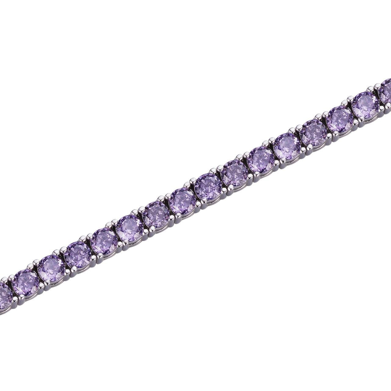 Tennis Chain Necklace Iced Out Purple CZ Stones - 925 Silver - 3mm - 16"-28"