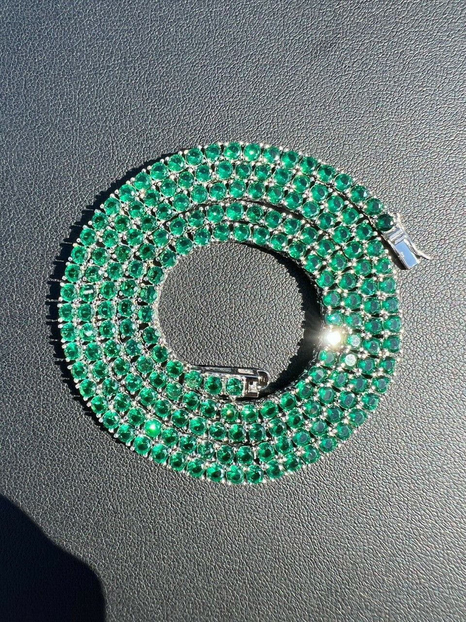 Tennis Chain Necklace Iced Out Green CZ Stones - 925 Silver - 3mm - 16"-28"
