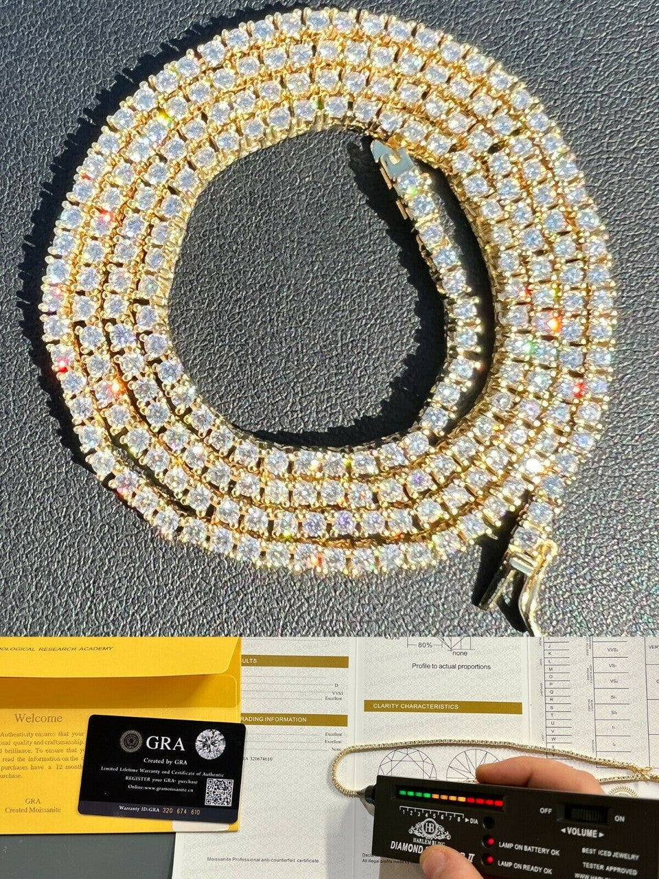 MOISSANITE Micro Tennis Chain Necklace Iced Out - 14k Gold Vermeil 925 Silver - 2mm - 14"-28"