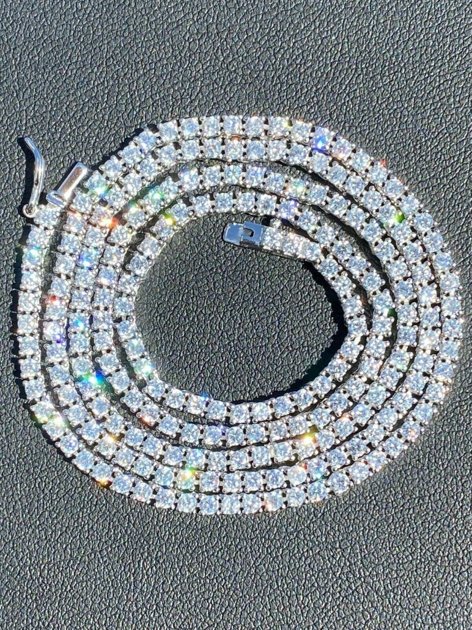 MOISSANITE Micro Tennis Chain Necklace Iced Out - 925 Silver - 2mm - 14"-28"
