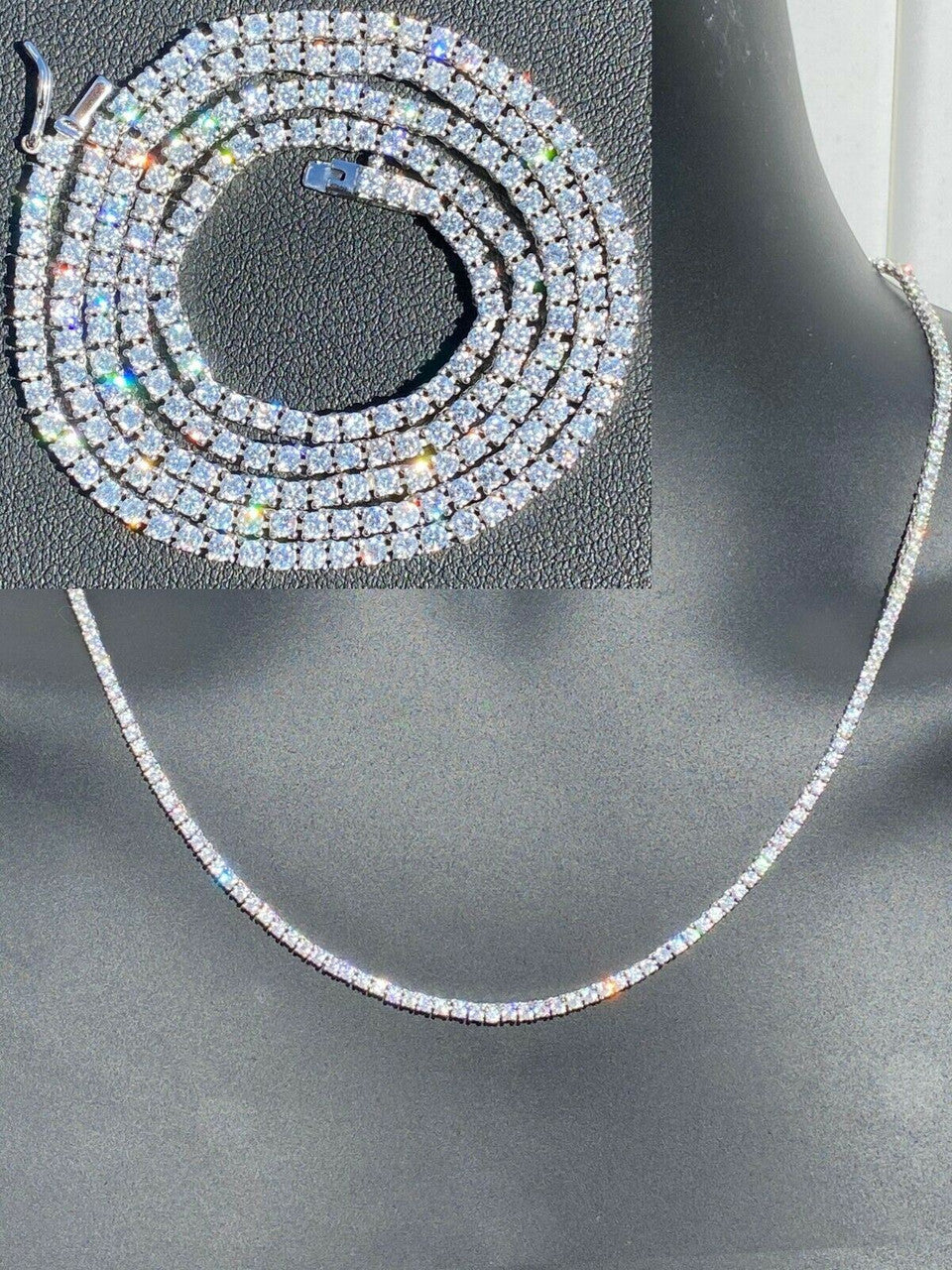 MOISSANITE Micro Tennis Chain Necklace Iced Out - 925 Silver - 2mm - 14"-28"