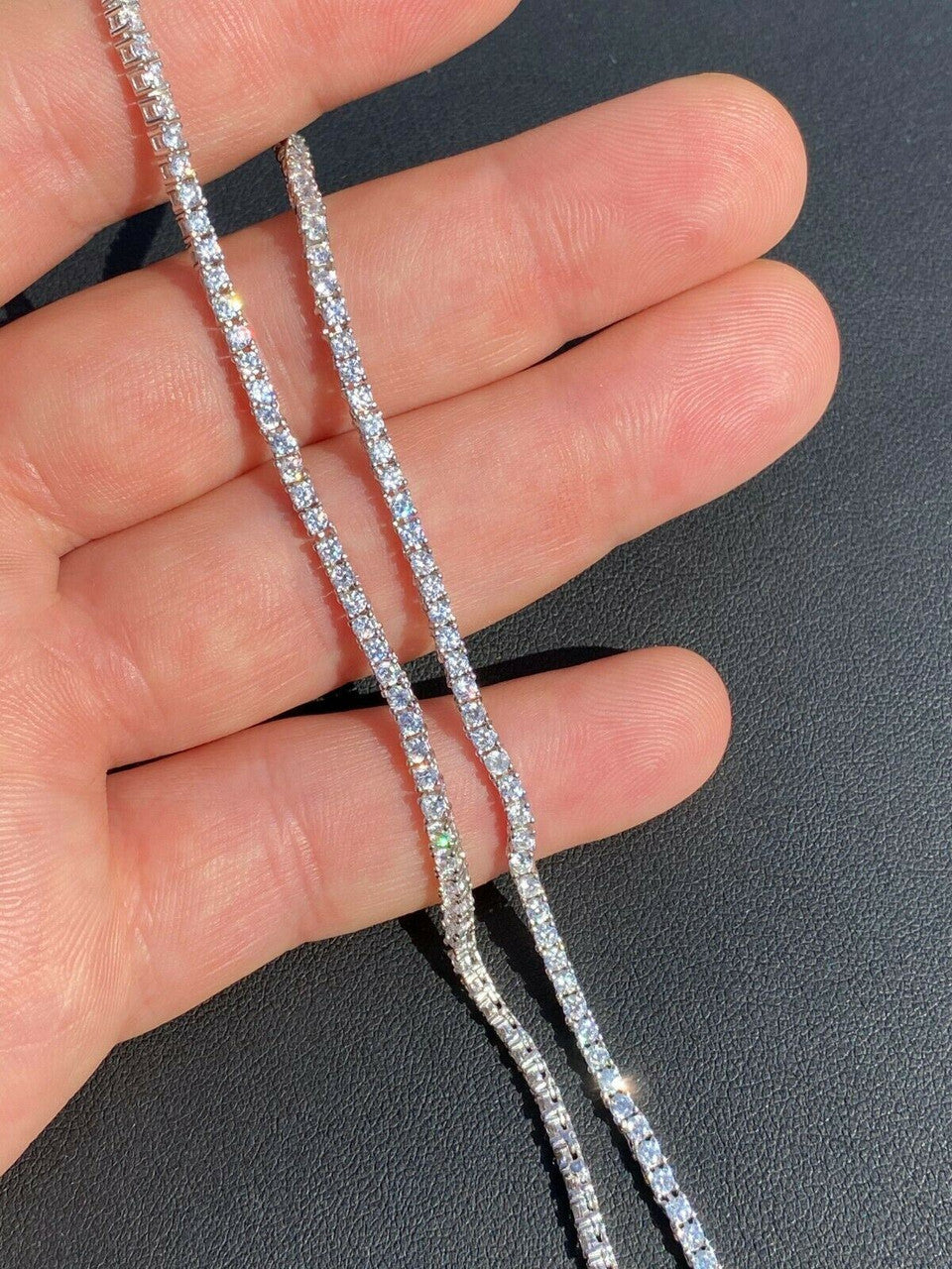 MOISSANITE Micro Tennis Chain Necklace Iced Out - 925 Silver - 2mm - 14"-28"