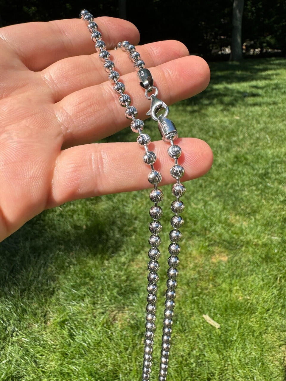 Ball Bead Moon Cut "Dog Tag" Chain Necklace - Rhodium Finish 925 Sterling Silver - 16"-30" - 2mm-5mm