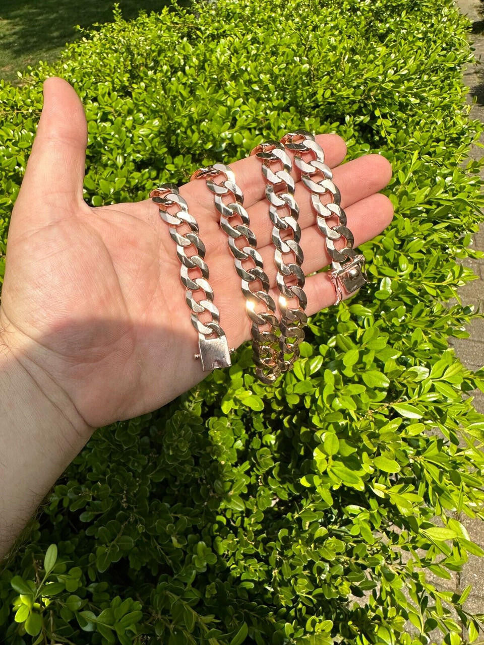Curb Cuban Link Chain Bracelet W. Box Lock - 14k Rose Gold Vermeil 925 Sterling Silver - 18"-30" - 9.5mm-13mm