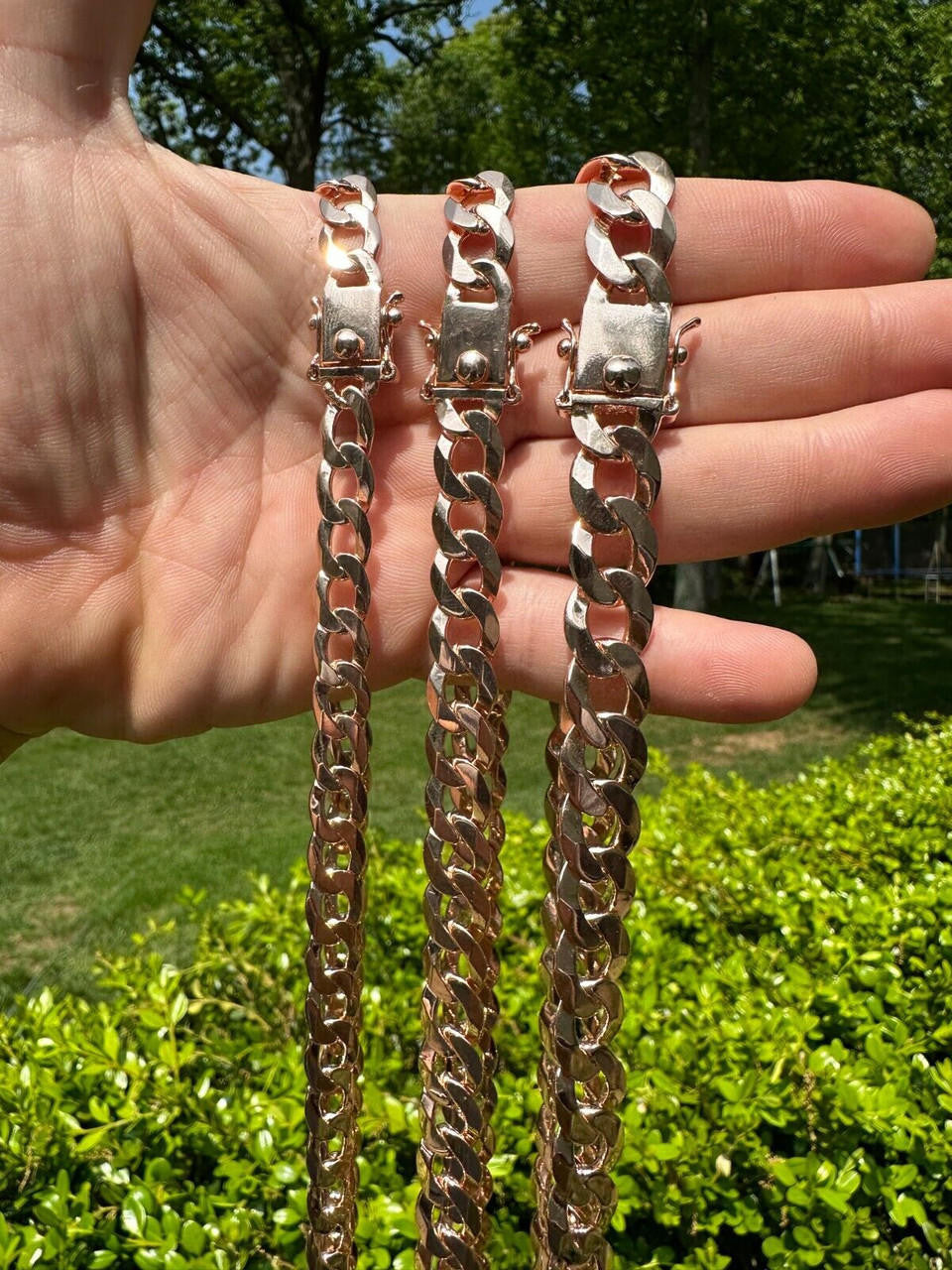 Curb Cuban Link Chain Bracelet W. Box Lock - 14k Rose Gold Vermeil 925 Sterling Silver - 18"-30" - 9.5mm-13mm