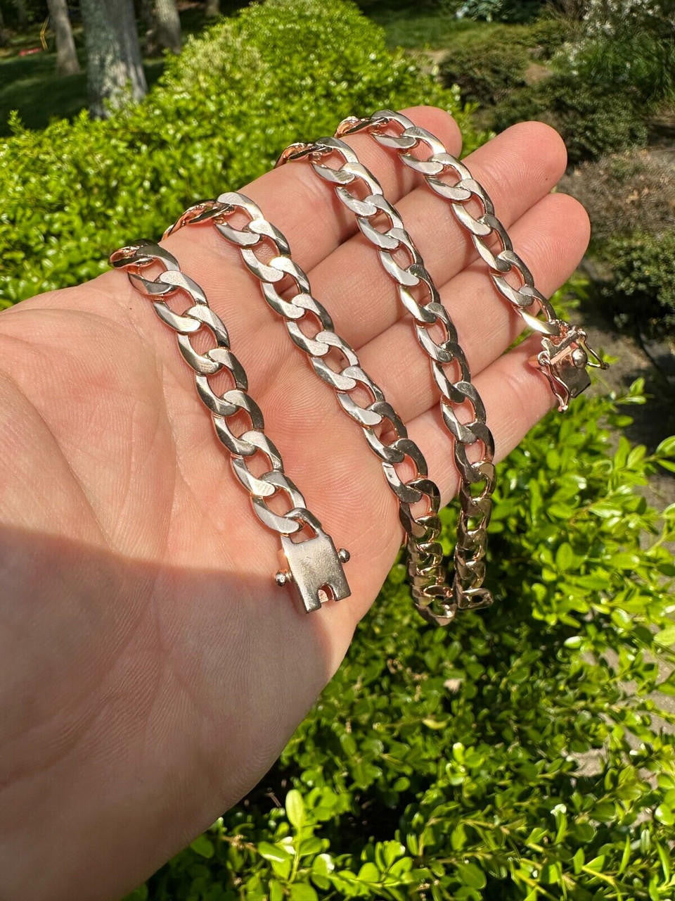 Curb Cuban Link Chain Bracelet W. Box Lock - 14k Rose Gold Vermeil 925 Sterling Silver - 18"-30" - 9.5mm-13mm