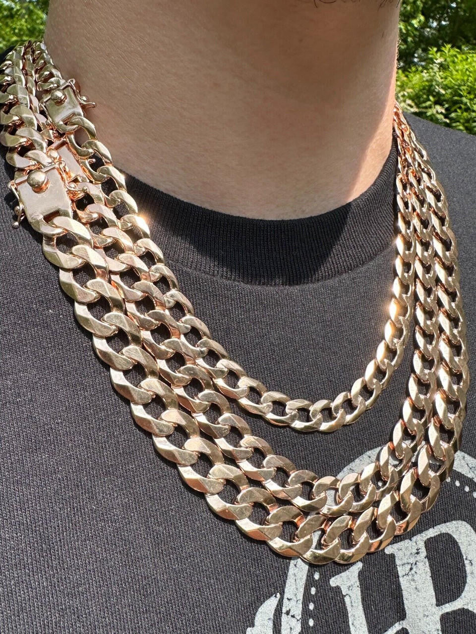 Curb Cuban Link Chain Bracelet W. Box Lock - 14k Rose Gold Vermeil 925 Sterling Silver - 18"-30" - 9.5mm-13mm