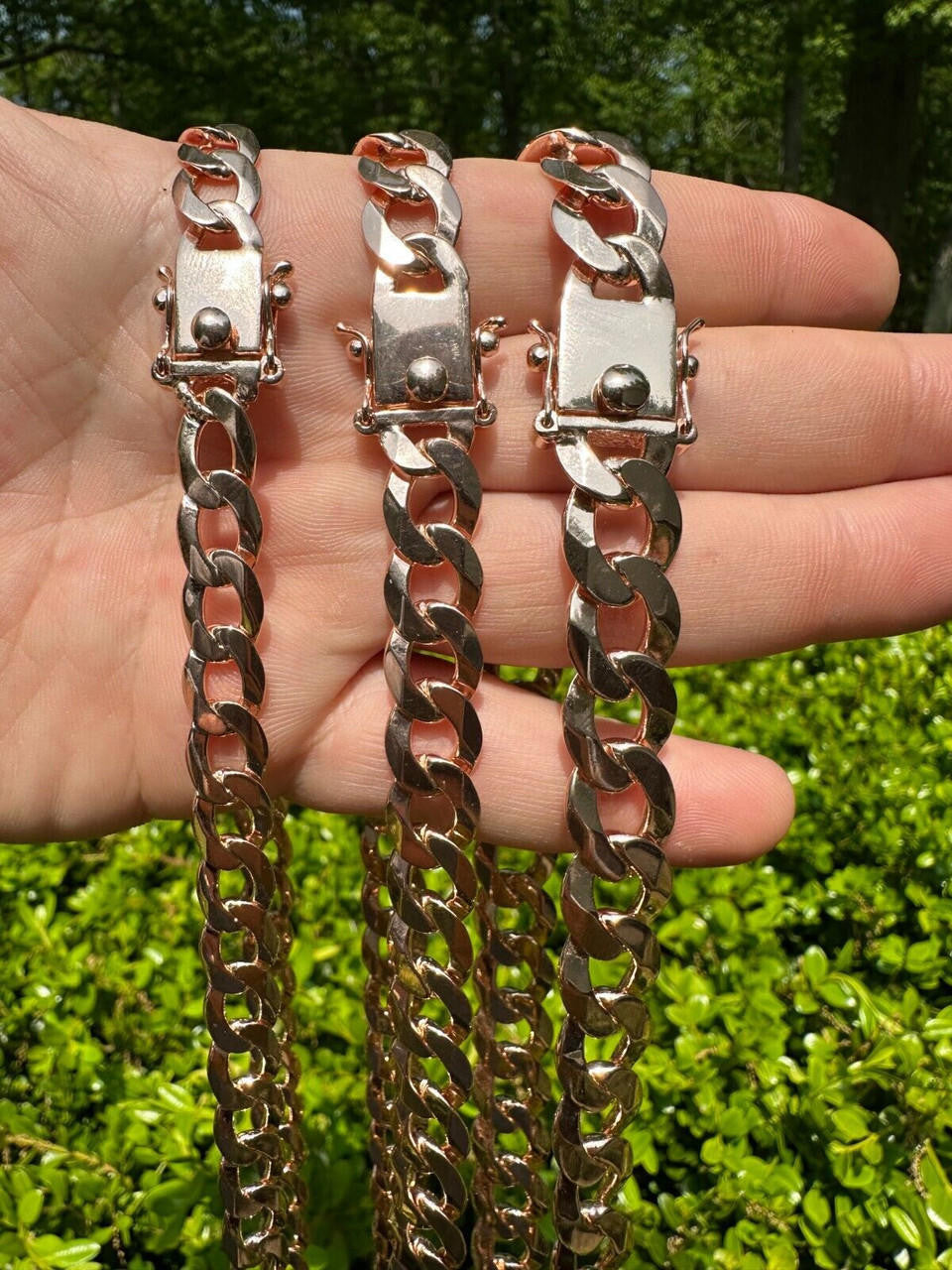 Curb Cuban Link Chain Bracelet W. Box Lock - 14k Rose Gold Vermeil 925 Sterling Silver - 18"-30" - 9.5mm-13mm