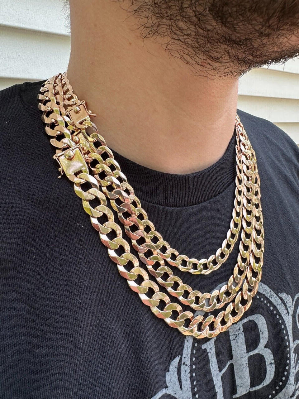 Curb Cuban Link Chain Bracelet W. Box Lock - 14k Rose Gold Vermeil 925 Sterling Silver - 18"-30" - 9.5mm-13mm