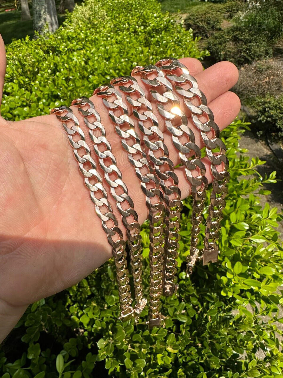 Curb Cuban Link Chain Bracelet W. Box Lock - 14k Rose Gold Vermeil 925 Sterling Silver - 18"-30" - 9.5mm-13mm