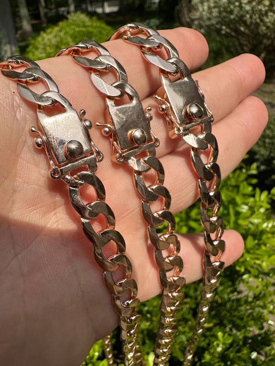 Curb Cuban Link Chain Bracelet W. Box Lock - 14k Rose Gold Vermeil 925 Sterling Silver - 18"-30" - 9.5mm-13mm