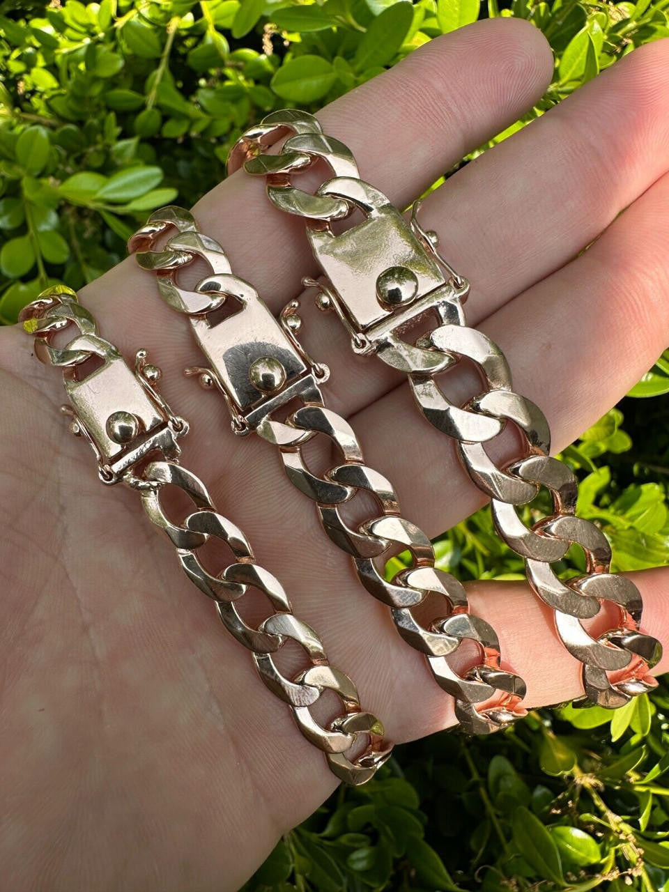 Curb Cuban Link Chain Bracelet W. Box Lock - 14k Rose Gold Vermeil 925 Sterling Silver - 18"-30" - 9.5mm-13mm
