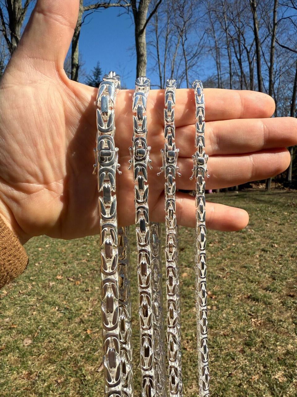 Modern Byzantine Link Chain Necklace W. Box Lock - 925 Sterling Silver - 18"-28" - 5mm-10mm