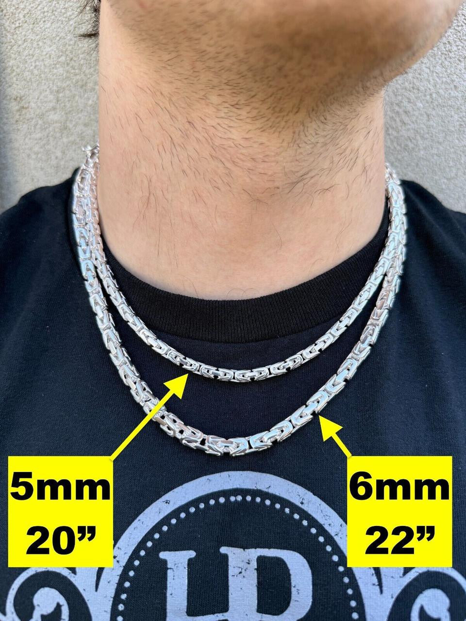 Modern Byzantine Link Chain Necklace W. Box Lock - 925 Sterling Silver - 18"-28" - 5mm-10mm