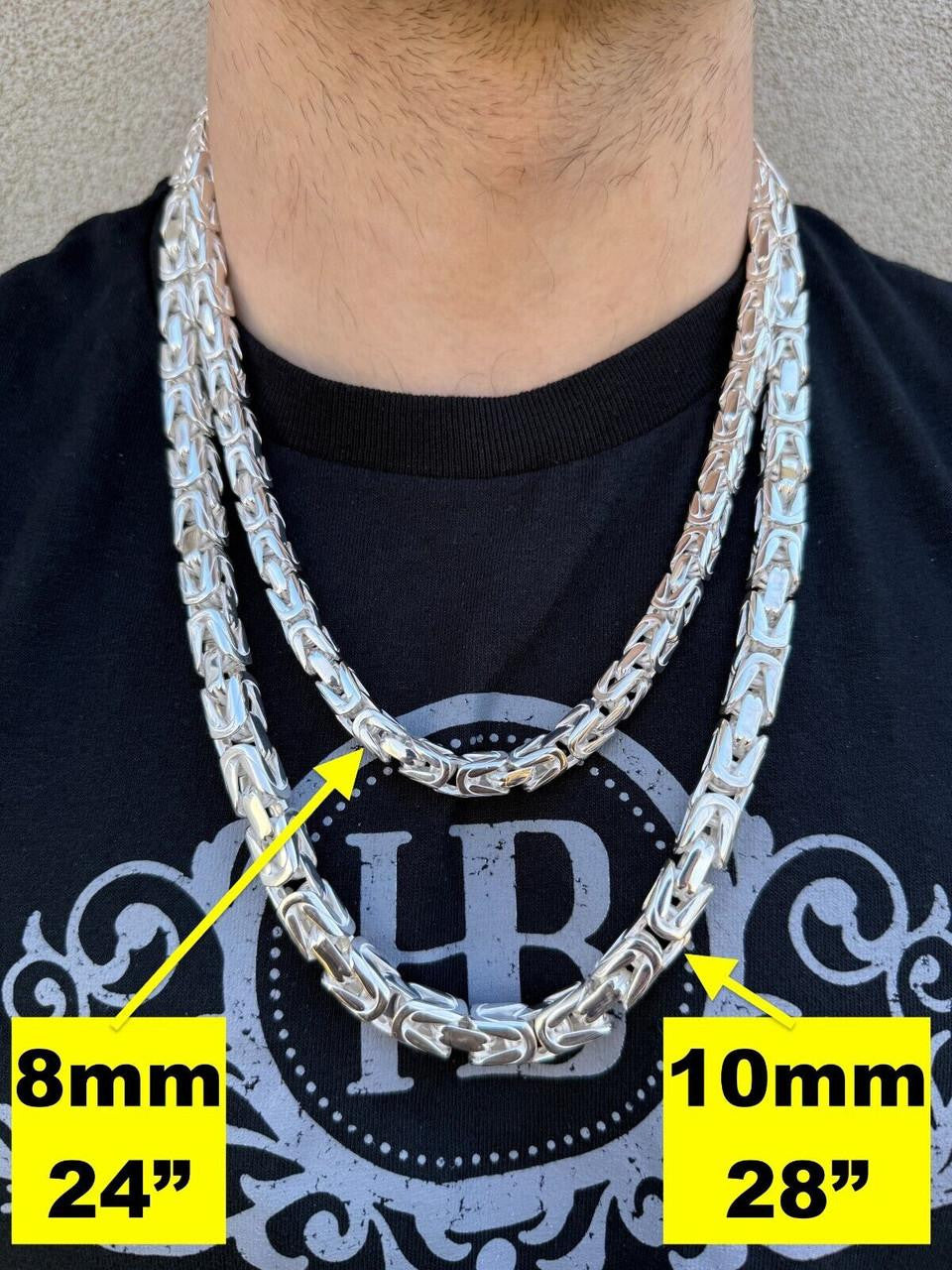 Modern Byzantine Link Chain Necklace W. Box Lock - 925 Sterling Silver - 18"-28" - 5mm-10mm