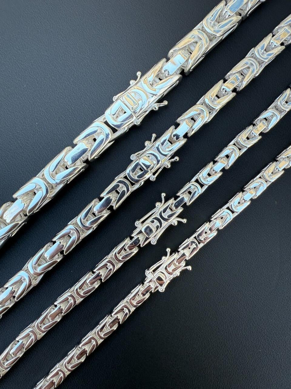 Modern Byzantine Link Chain Necklace W. Box Lock - 925 Sterling Silver - 18"-28" - 5mm-10mm