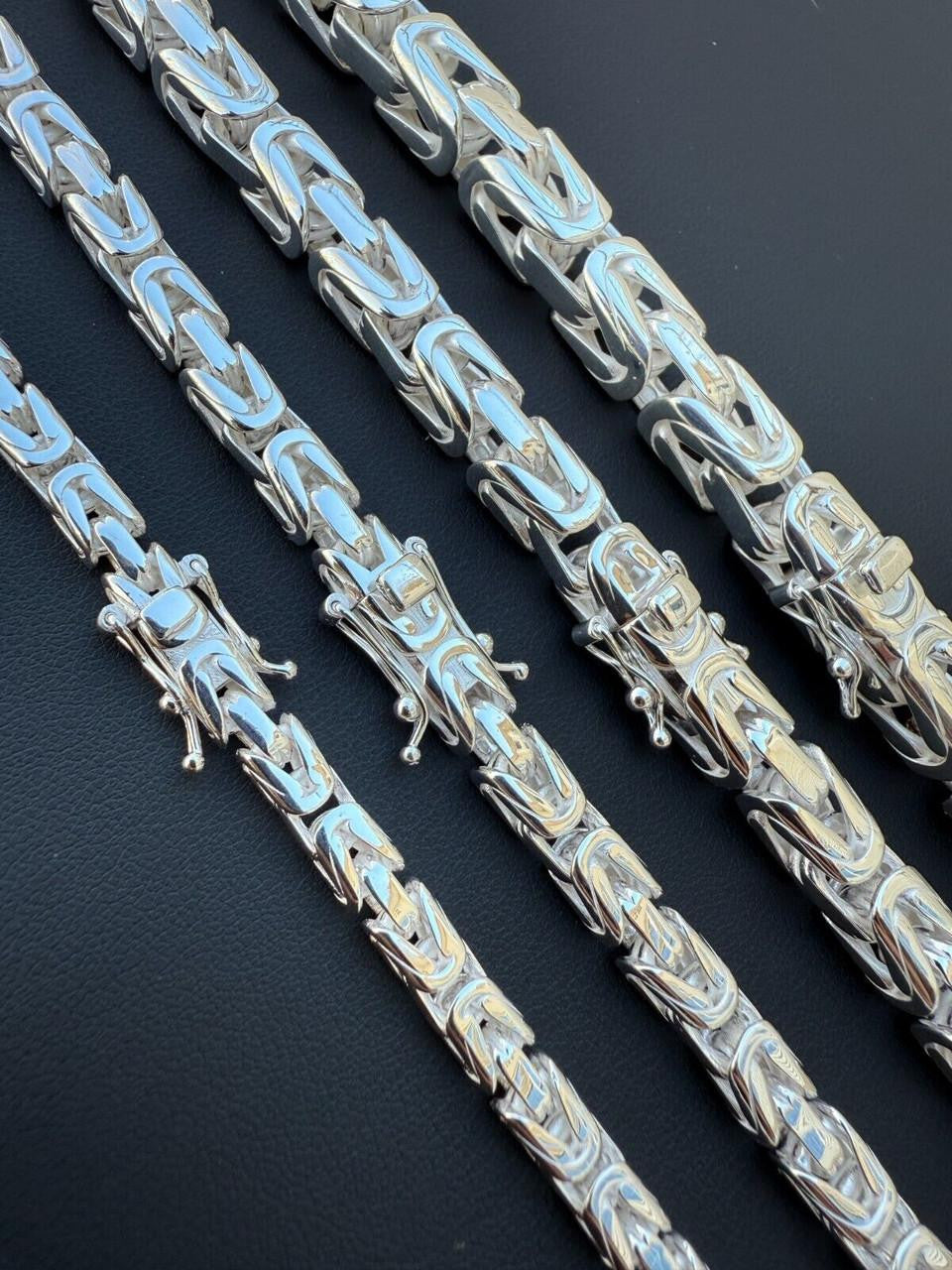 Modern Byzantine Link Chain Necklace W. Box Lock - 925 Sterling Silver - 18"-28" - 5mm-10mm
