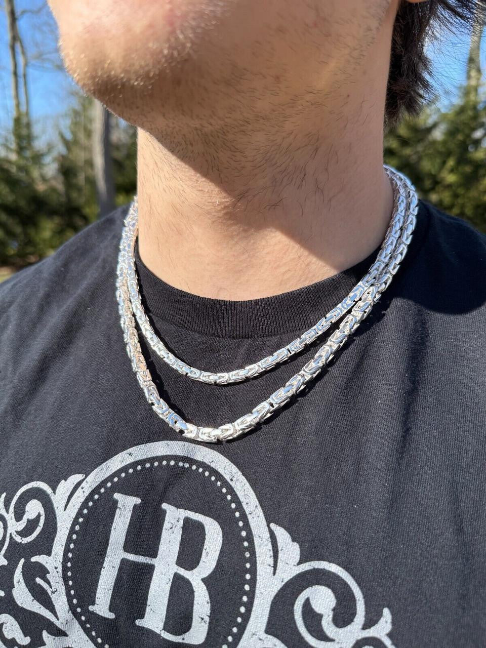 Modern Byzantine Link Chain Necklace W. Box Lock - 925 Sterling Silver - 18"-28" - 5mm-10mm