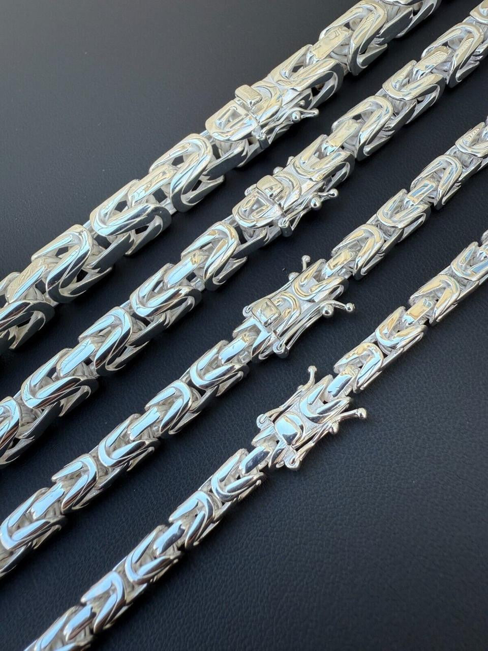 Modern Byzantine Link Chain Necklace W. Box Lock - 925 Sterling Silver - 18"-28" - 5mm-10mm