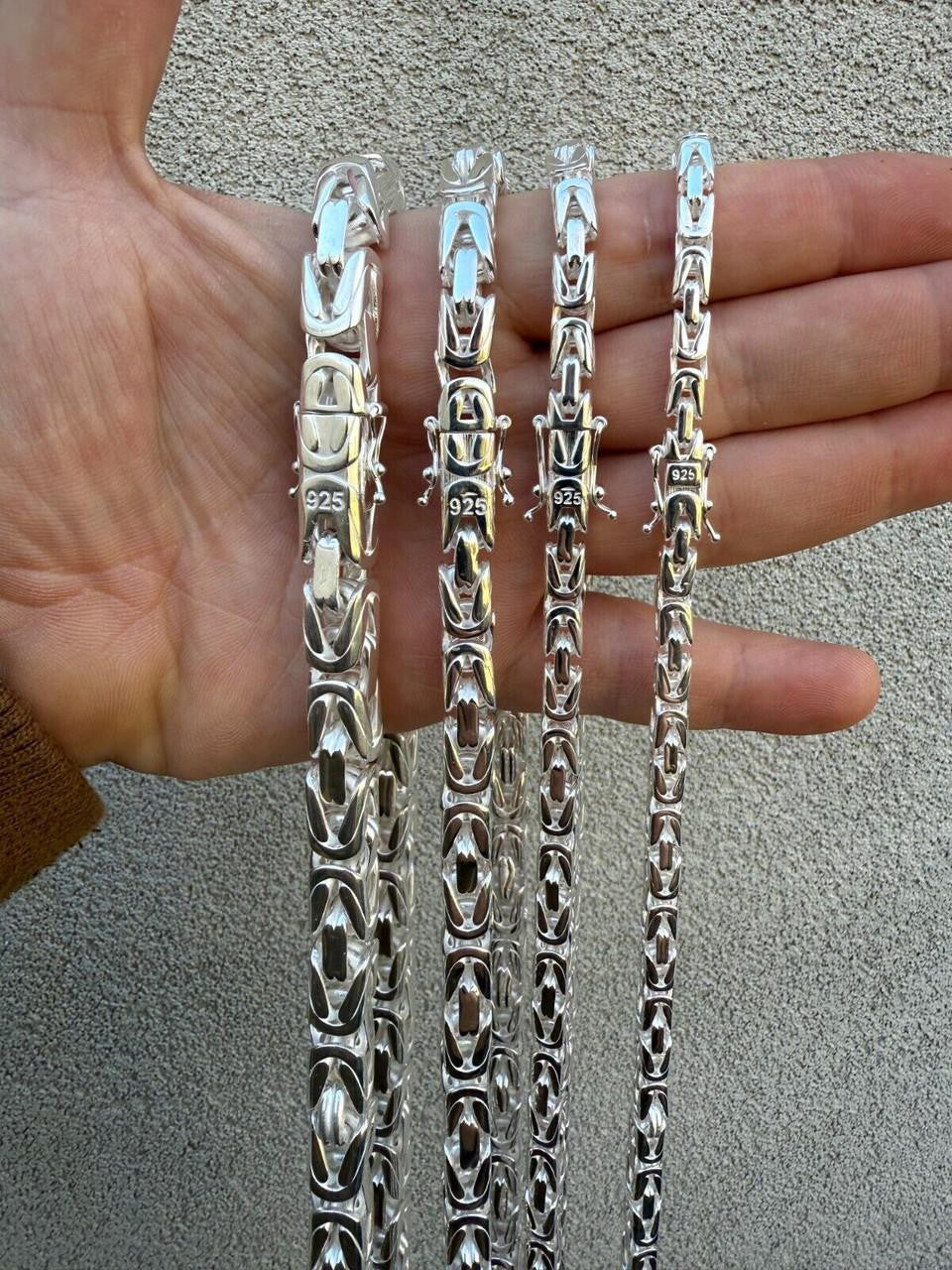 Modern Byzantine Link Chain Necklace W. Box Lock - 925 Sterling Silver - 18"-28" - 5mm-10mm